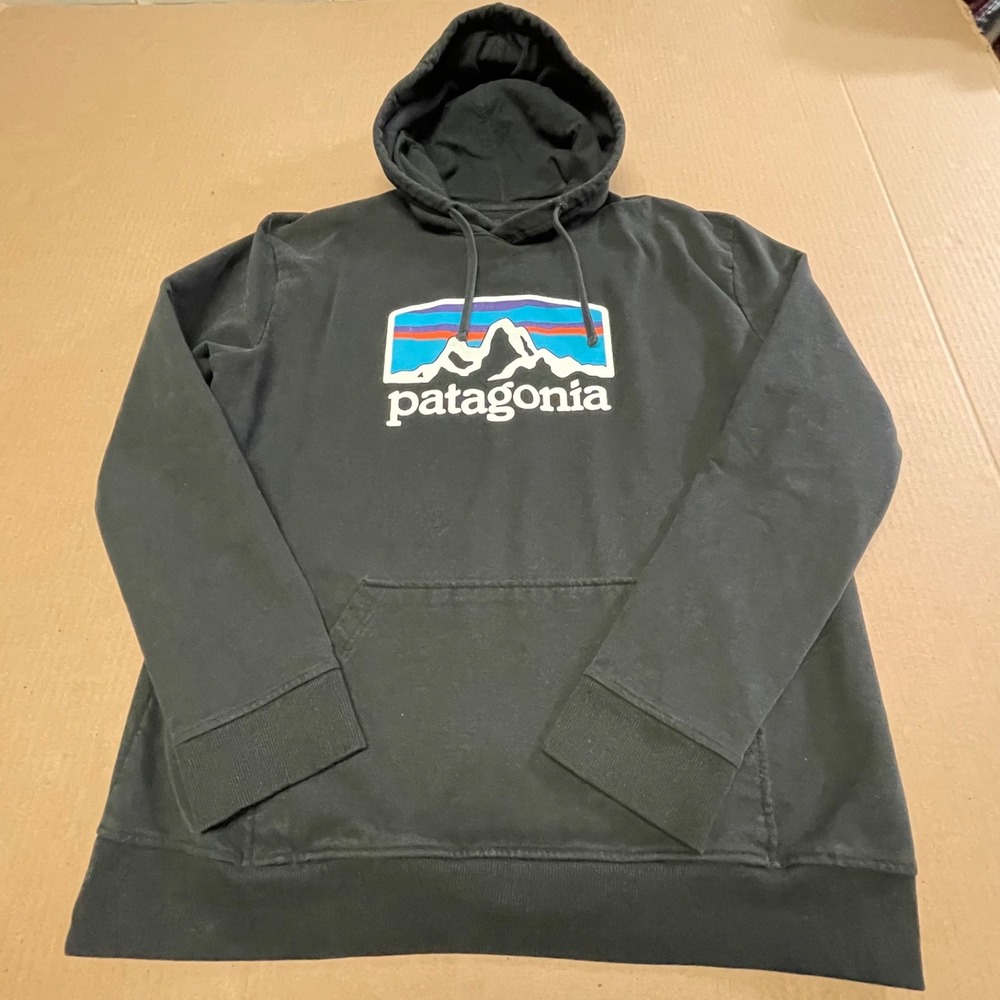 Patagonia‎ Uprisal Hoodie Sweatshirt Mens Large Black Fleece Pullover P-6 Logo